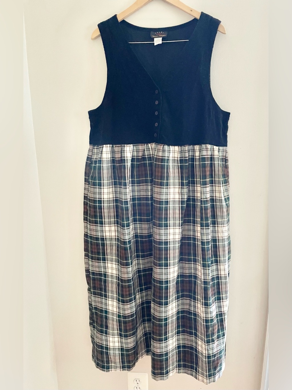 VTG Truly Yours Jumper Dress Women Sz 16 Plaid CottageCore Academia Grandma- EUC